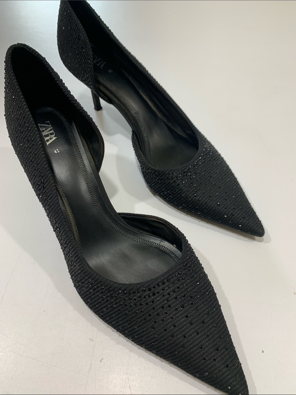 Zara closed toed kitten, heel, black sparkle shoes size 41